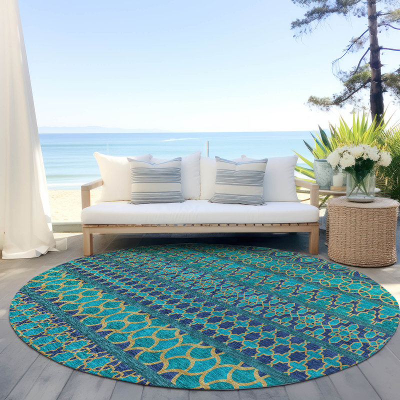 Tapis marocain en polyester tissé à la machine avec envers antidérapant Juli , Rond 8 pi