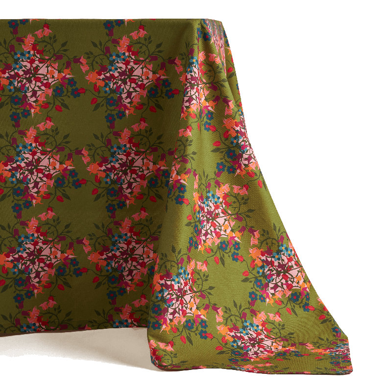 Tablecloth Blumen, 98.5" x 98.5" Square, Green