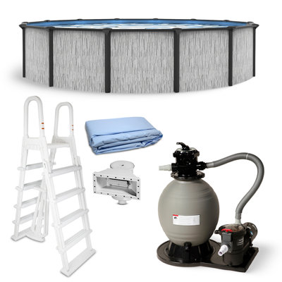 Blue Wave Sevilla 21-ft Round 52-in Deep Hard Sided Steel Frame Above Ground Pool with 6-in Steel Top Seats, Dual-Speed Sand Filter System, Ladder, Skimmer & Liner – 9,900-Gallon Cap for Family Use