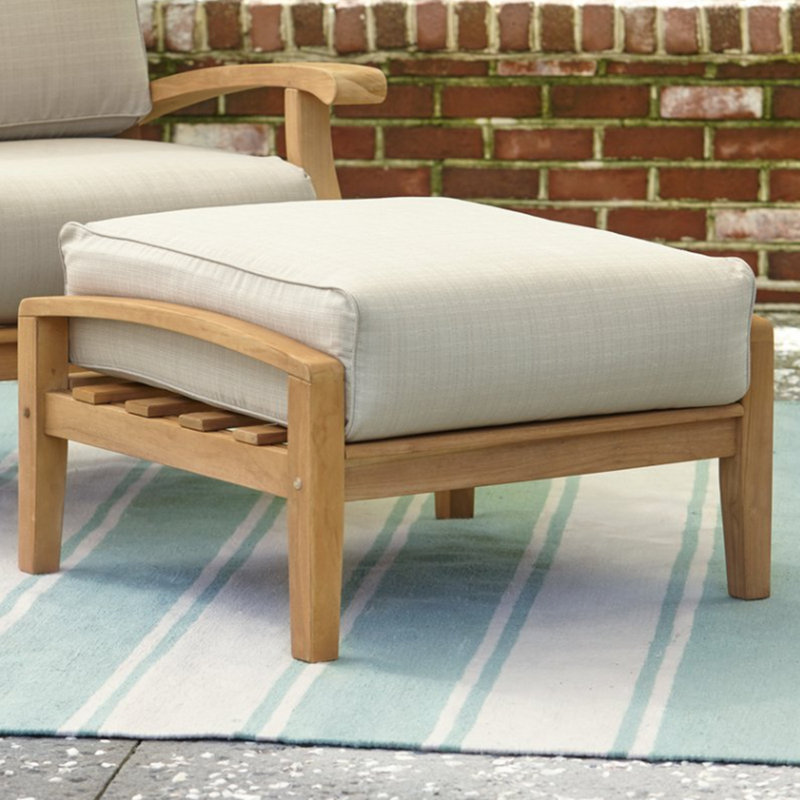 Pouf d'extérieur Summerton en teck avec coussin, Beige, Naturel