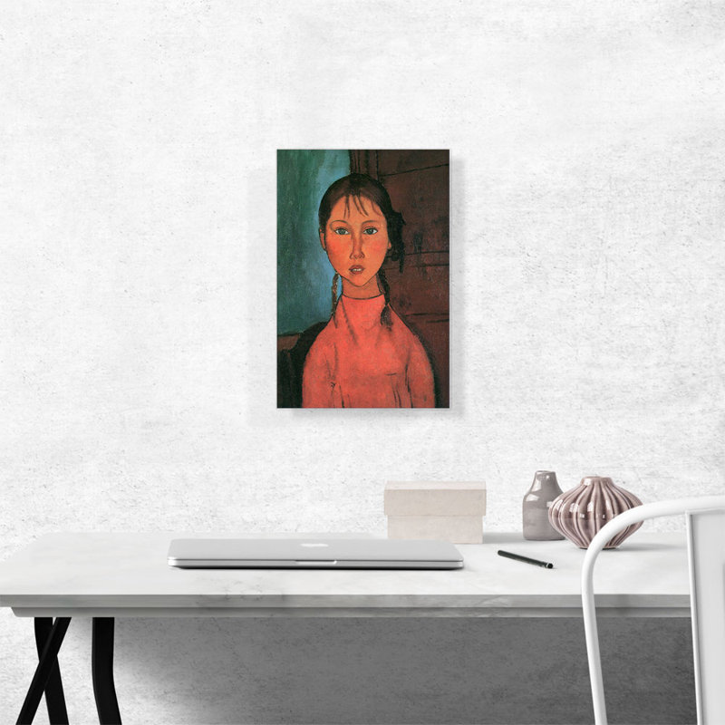Fille avec des nattes par Amedeo Modigliani, reproduction d'art sur toile tendue, H 18 po x l 12 po x P 0,75 po