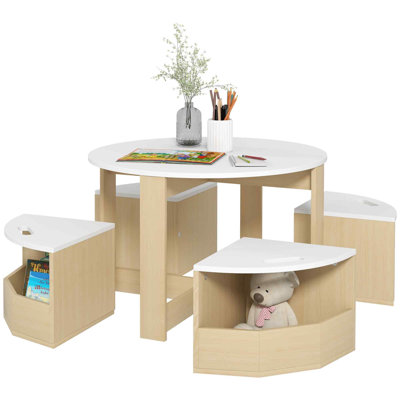 AIYAPLAY Kids Table and Chairs Set with Storage Ages 3-8 Years White