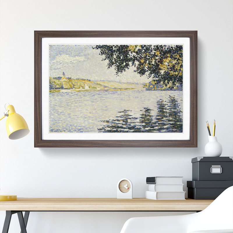 View of the Seine at Herblay by Paul Signac - Picture Frame Painting, 48cm H x 65cm W x 2cm D, Walnut