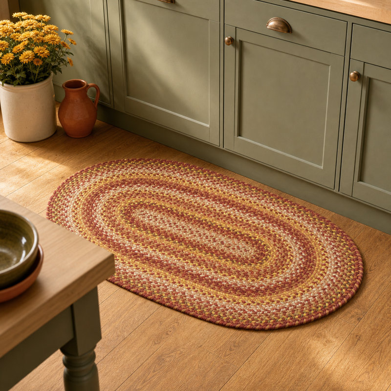 Tapis en jute tressé sans feuilles, Rouge ambre, or, beige, crème, Ovale 2 pi x 3 pi