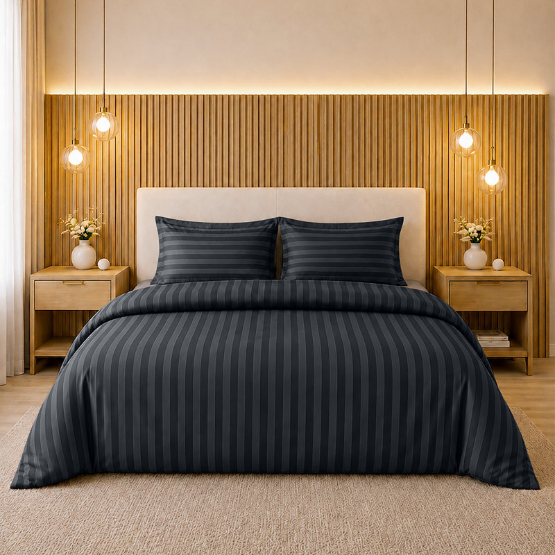 Microfiber Striped Duvet Cover Set with Pillowcases Included, Single Duvet Cover Set + 1 Standard Pillowcase, Charcoal