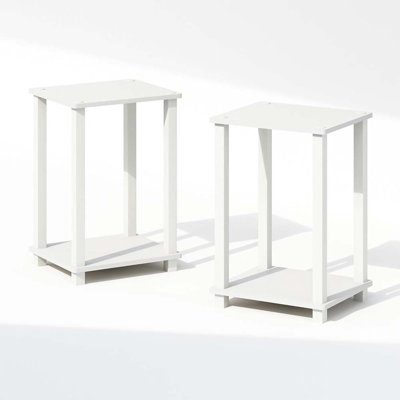 Compact Bedside Table, Nightstand, White/White, Set Of 2