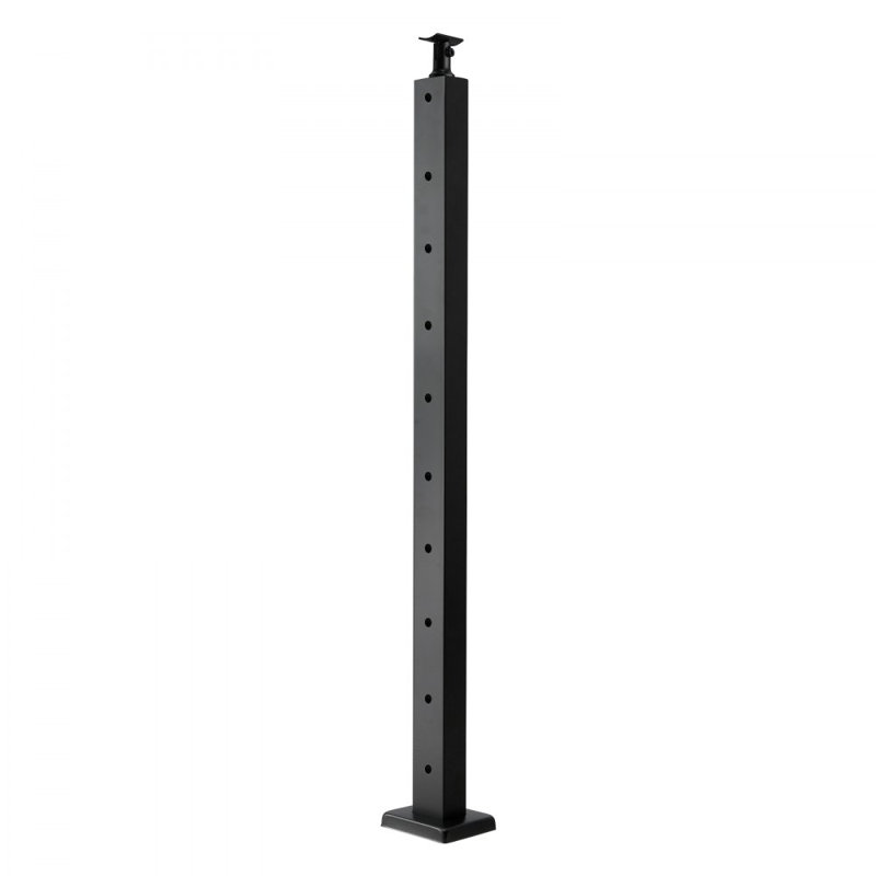 Poteau de garde-corps en câble, poteau de terrasse à trous horizontaux 1 x 2 po avec trous pré-percés, poteau de garde-corps en acier inoxydable avec support horizontal et incurvé, noir