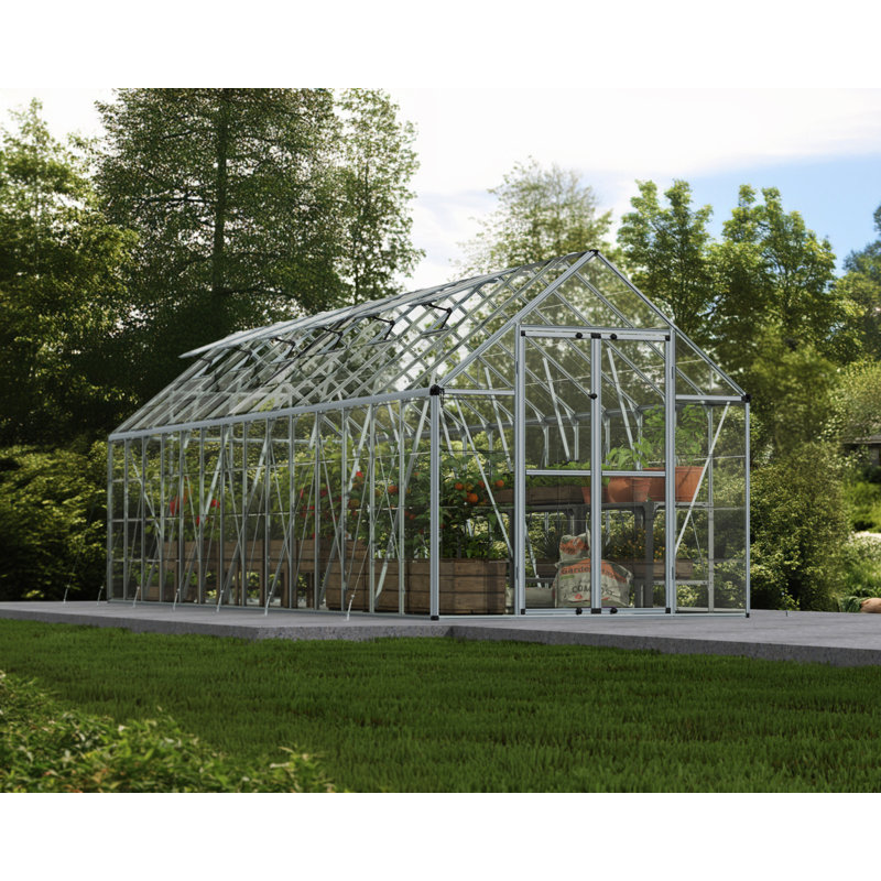 Palram - Canopia Snap & Grow 8' W x 28' D Walk-In Hobby Polycarbonate Aluminum Frame Greenhouse Kit with Roof Vents - Silver