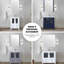 Meuble-lavabo double gris foncé de 72 po L, armoire latérale disponible, finition en céramique blanche, structure en bois massif, fonction de tiroir à fermeture en douceur, 2 armoires et 7 tiroirs, surface large gris