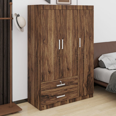 Élégante armoire à trois portes, armoire de placard autoportante avec 2 tiroirs et 2 tringles de suspension