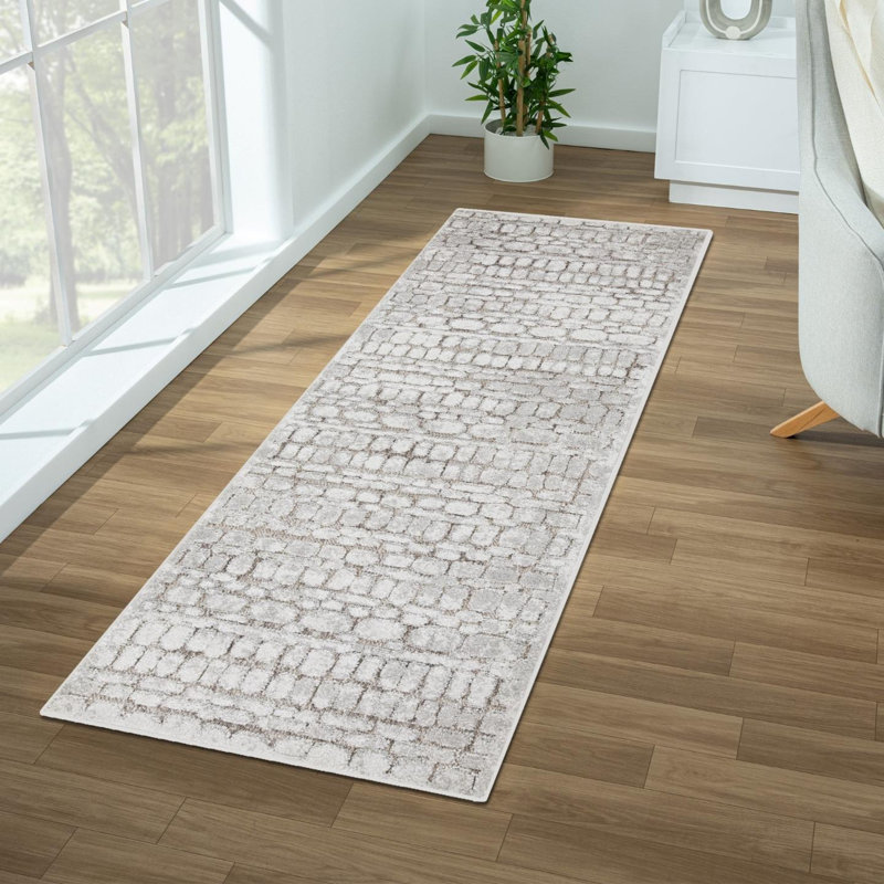 Tapis moderne à formes géométriques, Champignon, 2 x 7