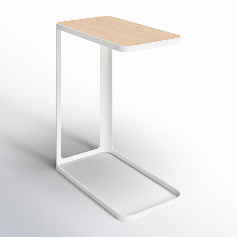 Minimalist Metal and Wood C-Shaped Side Table - Compact and Versatile
