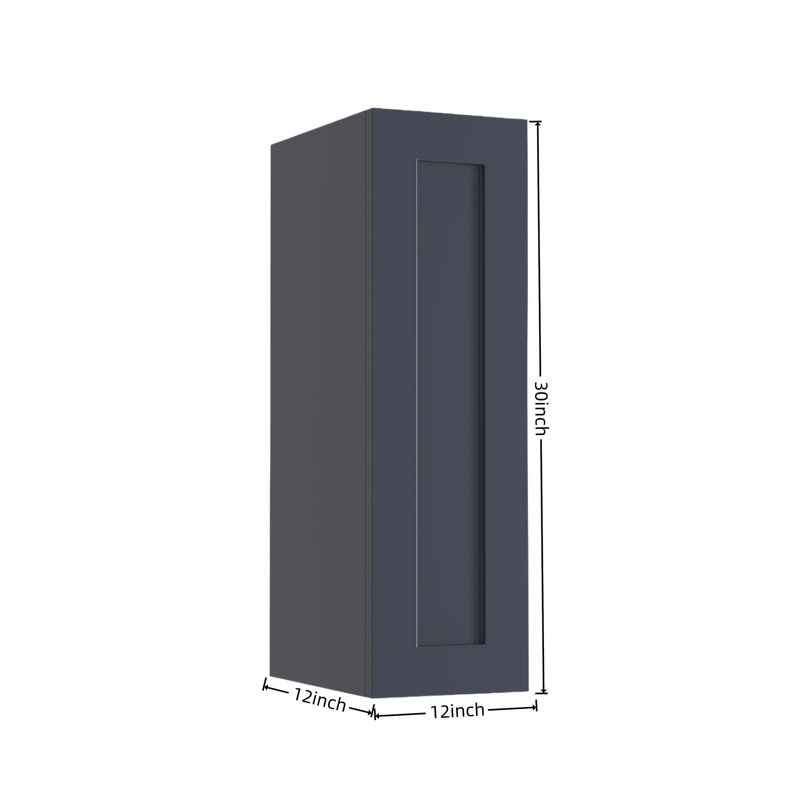 Armoire murale Shaker bleu marine de 30 cm (12 po) en bois massif avec 2 étagères réglables, prête à assembler pour la cuisine