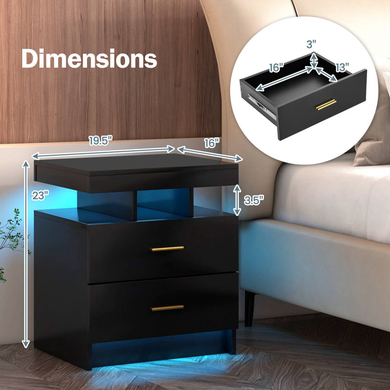 Ensemble de 2 tables de chevet avec 2 tiroirs de rangement Ivy Bronx