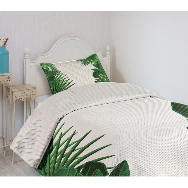 Tropical Green and White Twin Quilted Bedspread Set
