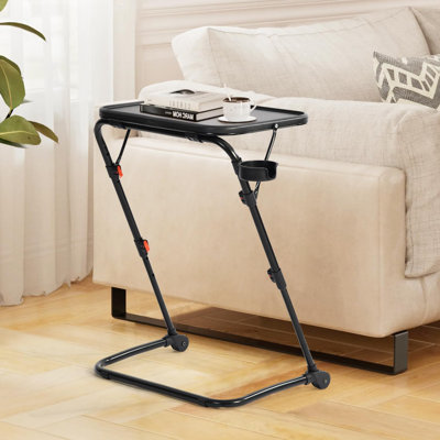 Table télé avec porte-gobelet, canapé réglable en forme de Z avec 4 hauteurs et 3 angles d'inclinaison, table de salle à manger pliante pour le salon, la chambre à coucher, noir