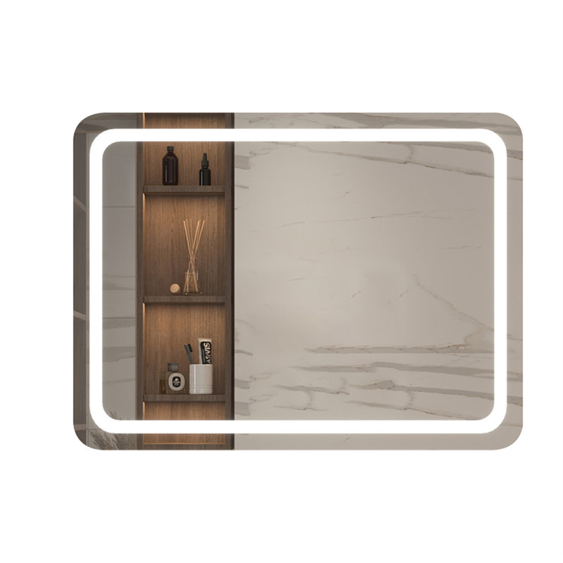 Miroir de salle de bain simple à DEL en cristal poli pour salle de bain, H 91 cm x l 61 cm