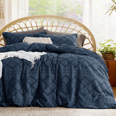 Bedsure Boho Cal King Duvet Cover - Navy Breathable & Soft Boho Bedding, Machine Washable Comforter Cover for All Seasons, Includes 1 Duvet Cover 104"x98" with 2 Pillow Shams & Zipper Closure