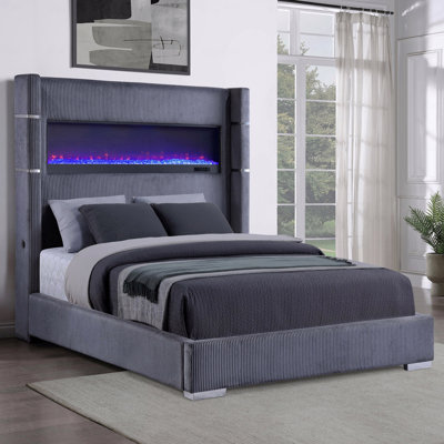 Queen Bed Frame, Haven Grey Upholstered Design