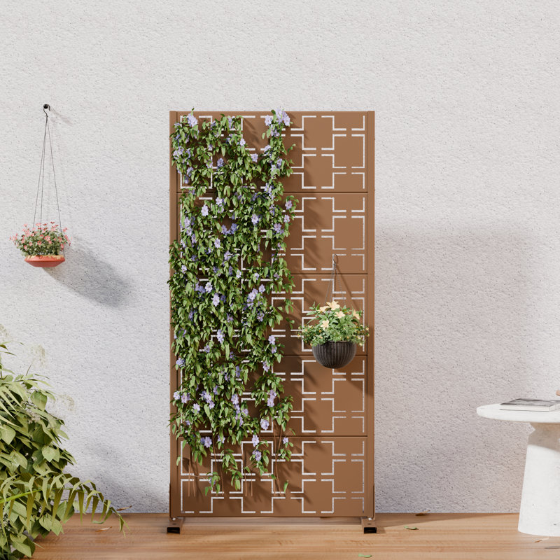 H 60 po x l 30 po x P 16 po avec écran d'intimité en métal autoportant et cloison décorative, 60" H x 30" W x 16" D, Brun