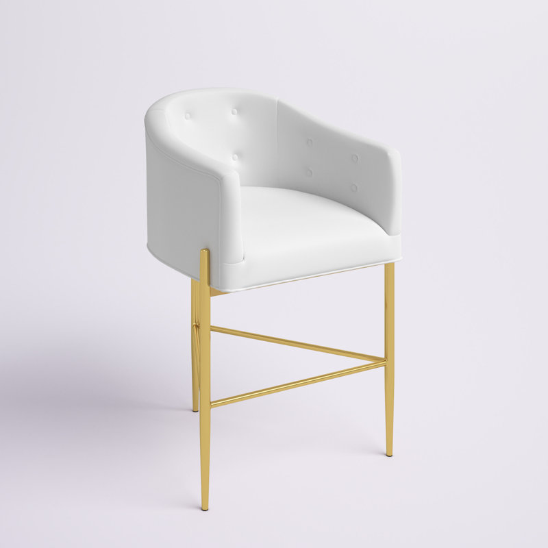 Savour Tufted Performance Velvet Bar Stool, Counter Stool (26” Seat Height), White
