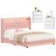 Ensemble de chambre à coucher moderne 3 pièces avec lit en velours et deux tables de chevet avec rangement-906890441-914007679