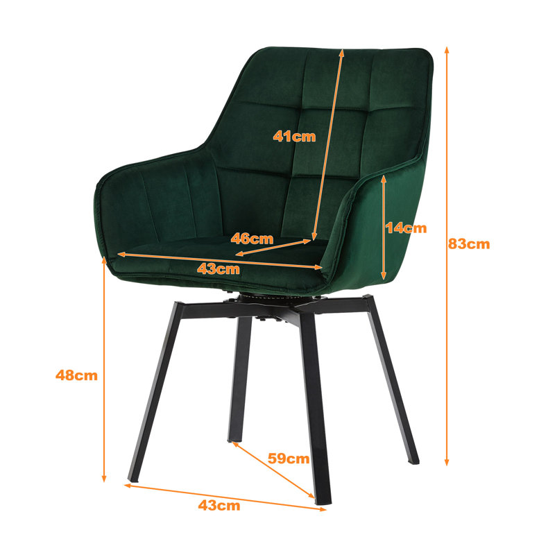 48cm H Velvet Upholstered Metal Armchair, Green