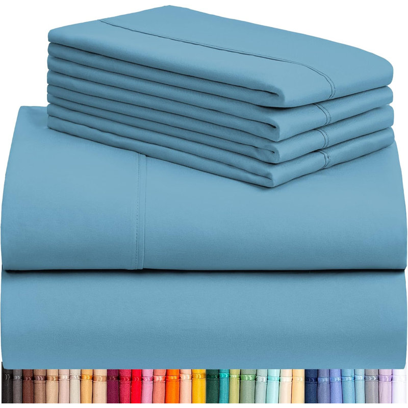 Ultra Soft Microfiber Sheet Set - 6 Pc Set - Wrinkle Resistant - Cooling Sheets With Deep Pockets, Light Blue