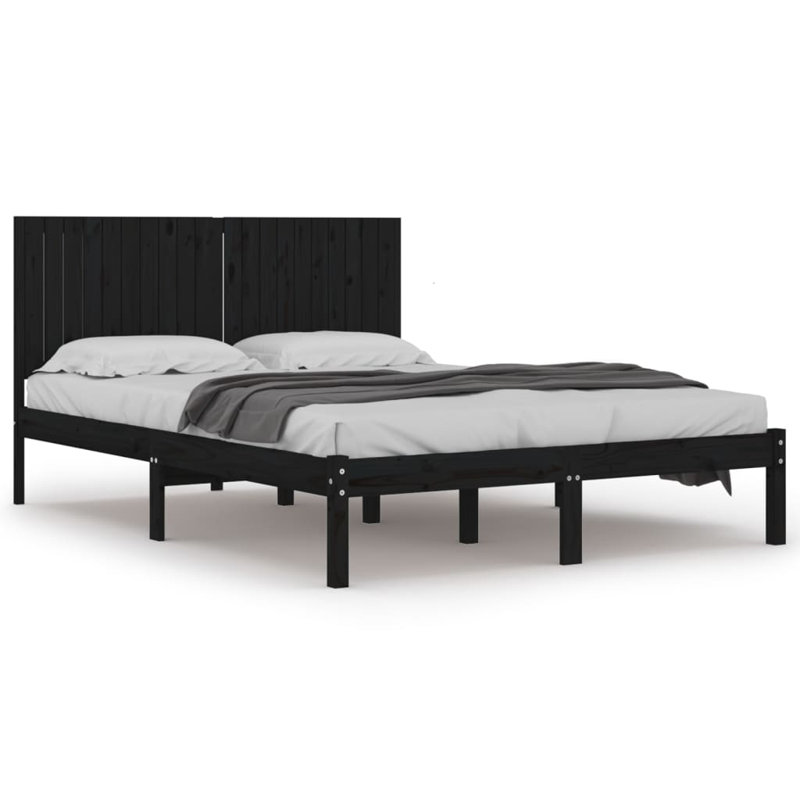 Bed Frame Solid Wood, black, 200 x 200cm