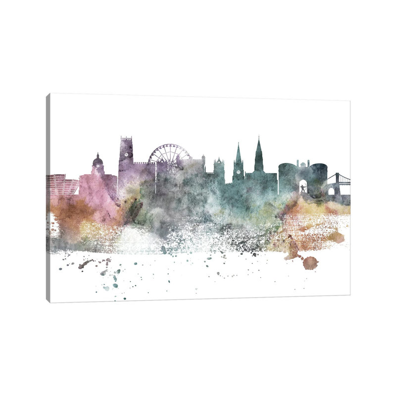 Nottingham Pastel Skyline by WallDecorAddict - Wrapped Canvas Print, 101.6 cm H x 66.04 cm W