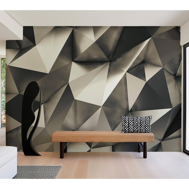 Murale géométrique abstraite moderne Geomtric Blocks, L 82 po x l 118 po, Argent argent