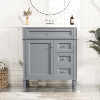 Meuble-lavabo de salle de bain 30 po avec lavabo supérieur, meuble-lavabo moderne avec 2 tiroirs et tiroir basculant, meuble-lavabo simple