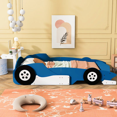 Blue Race Car Bed With Wheels - Guarantee A Comfortable And Peaceful Night's Sleep Platform In Strong Construction For Good