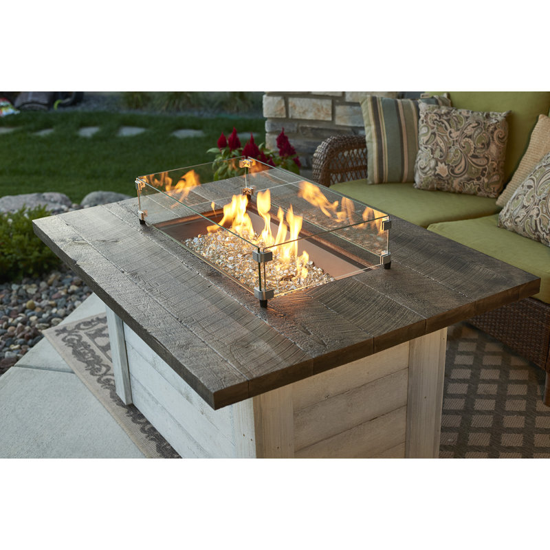 Alcott 48" Farmhouse Brown Gas Fire Pit Table with Antique Timber Top