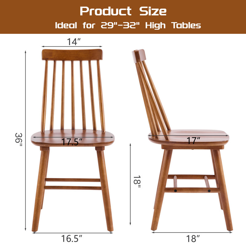  17.5" W Farmhouse Windsor Solid Wood Dining Chairs, Dining Room Chairs Set of 6, Walnut, Walnut, 6