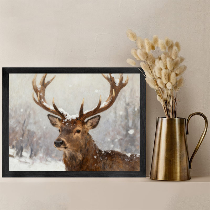 «Black Bucks in the Snow», reproduction d'art encadrée noire, H 17 po x l 25 po