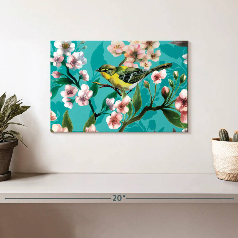 Brampt Cherry Blooms And Yellow Bird, 8" H x 12" W