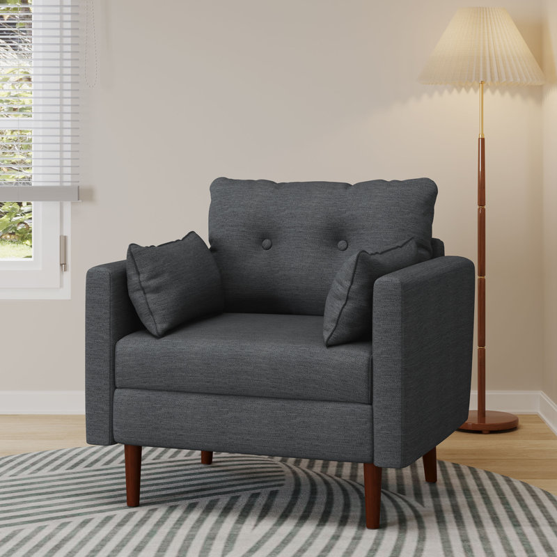  Fauteuil club moderne rembourré avec coussins, siège de détente Mid-Century, gris anthracite
