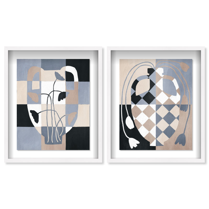 Checkered Boheme Set Shadowbox Abstract Print by Oliver Gal, Black Frame, 16 x 20, 43"H x 35"W, White Shadowbox