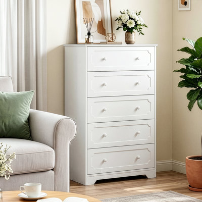 31.3 Inch 5 Drawer Wooden Storage Dresser with Wood Veneer