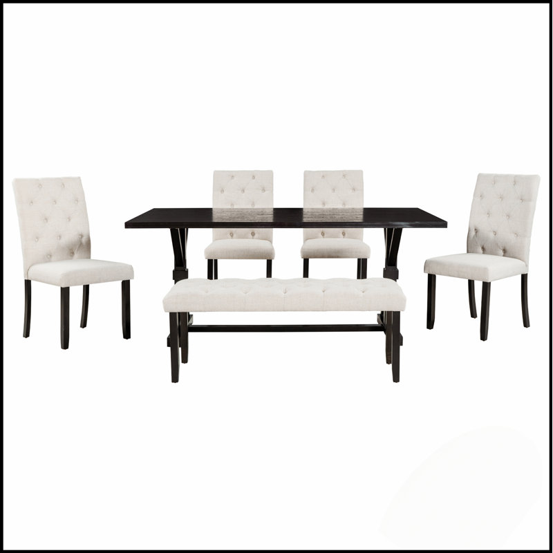 Ensemble de salle à manger 6 pièces avec table rectangulaire de 72 pouces, 4 chaises rembourrées et banc pour une salle à manger élégante et confortable