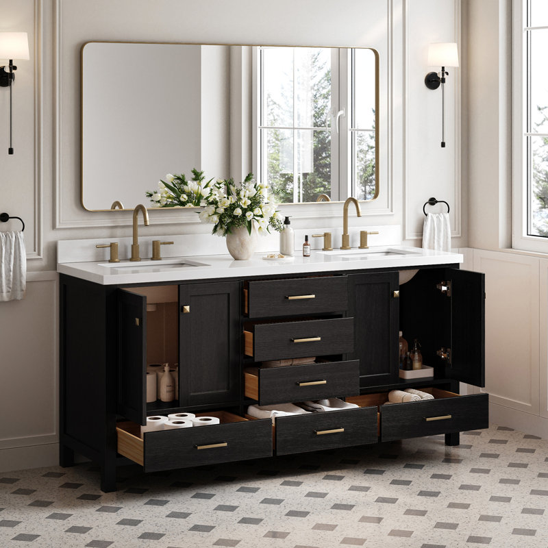 Grevera 73" Double Bathroom Vanity Set, Black Oak, Rectangular