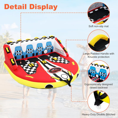 Tube de remorquage gonflable pour 1 à 4 personnes pour la navigation de plaisance, tube de remorquage robuste en nylon pour sports nautiques avec points de remorquage avant et arrière