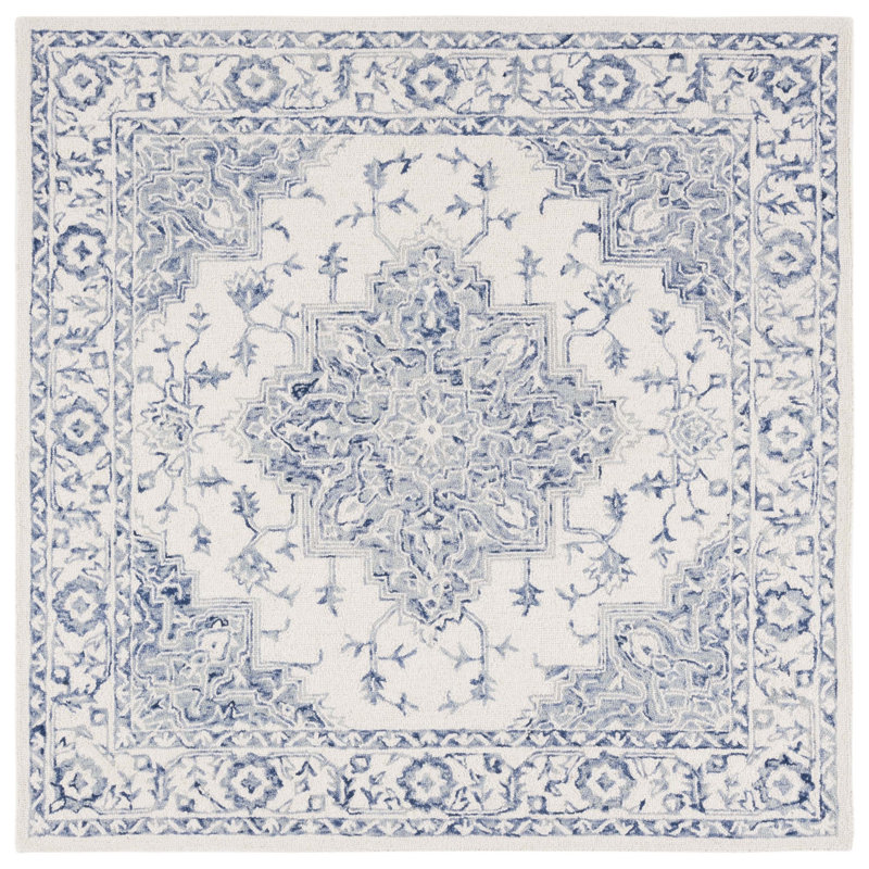 Metro Hand Tufted Wool/Cotton Oriental Rug in Ivory/Blue, Square 6'