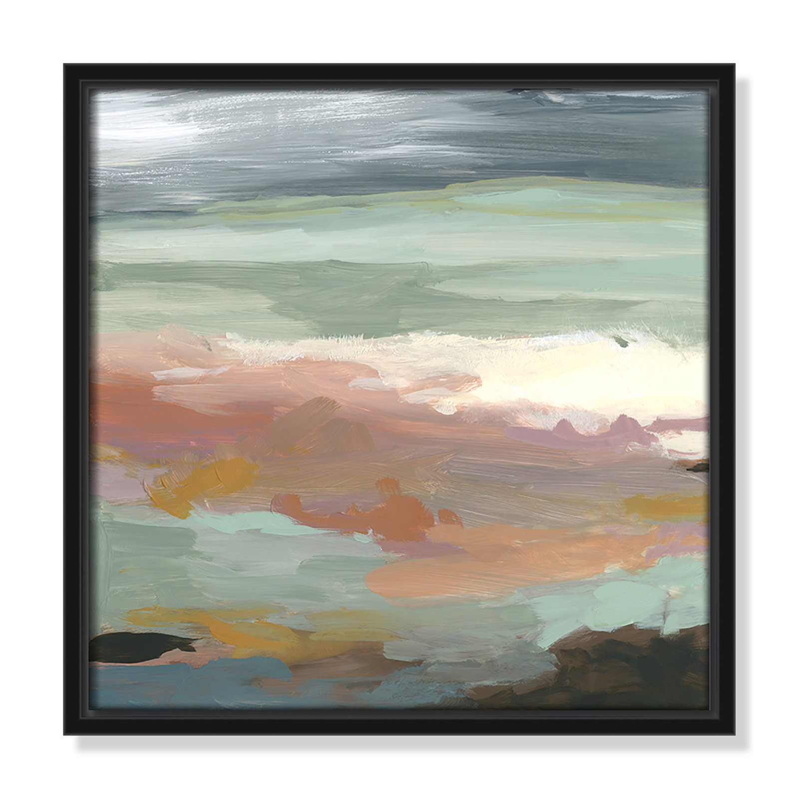 Bingham "Ocean Bluffs" Painting by Carol Robinson, 13.5" H x 13.5" W, Picture Framed Canvas, Black