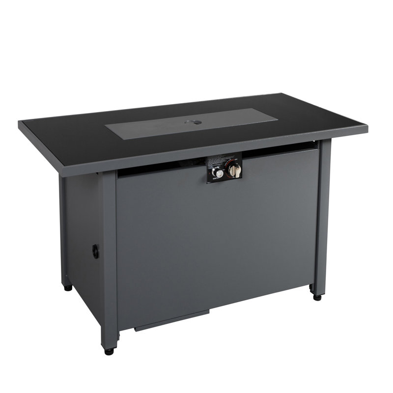 25'' H X 42'' W Black Steel Outdoor Fireplace Pit Table, 50000btu, Heat , Push Button Ignition, Hidden Gas Container Modern Fire Table Of Steel, W, Black, Concealed Tank, Ignition