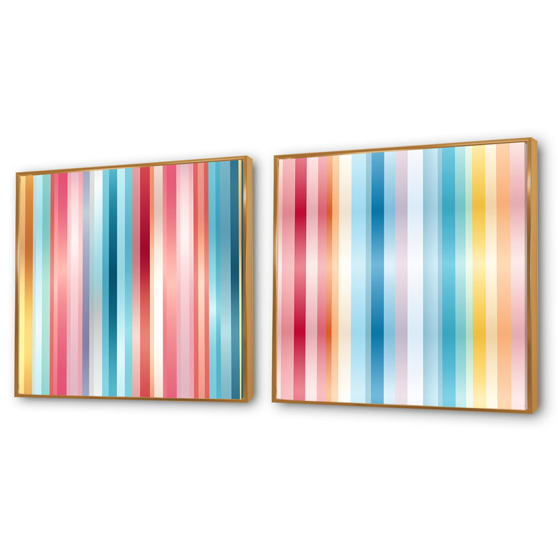 Bruckmann - Ensemble de 2 collages de formes carrées abstraites, H 16 po x l 33 po, Cadre flottant doré