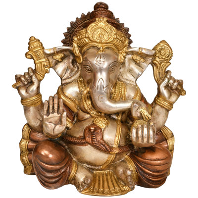Statue de Ganesha en laiton fabriquée à la main de 8 pouces - sculpture traditionnelle de seigneurs indiens Ganesh pour la décoration intérieure, la salle de méditation et le bureau