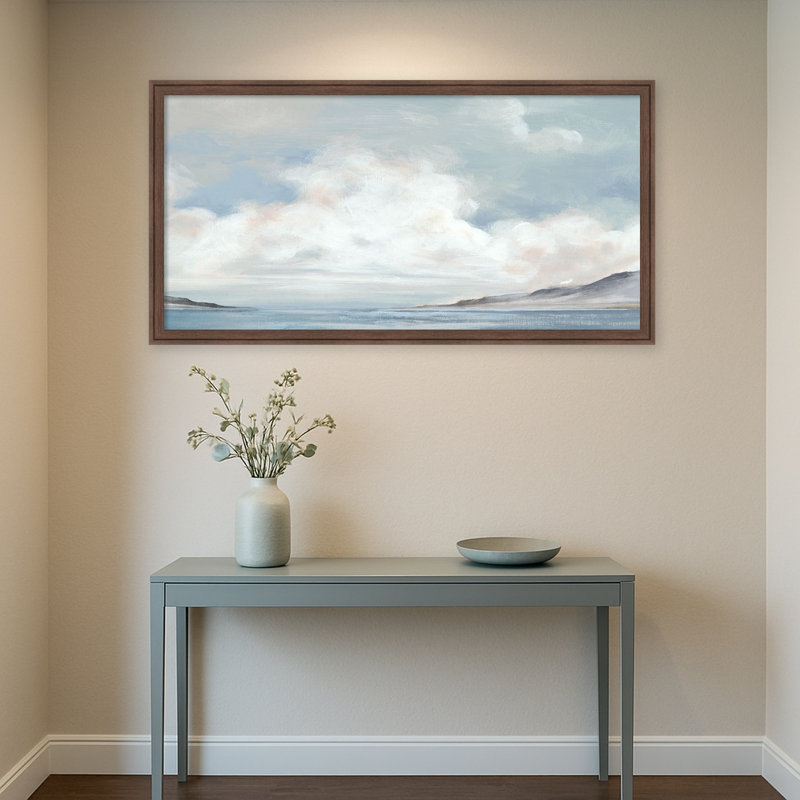 «Tranquil Coastline Expansive Sky» par Luna Mavis, reproduction d'art sur toile encadrée, Brun moyen Florence