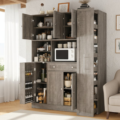 Zorindale Traditional Freestanding Kitchen Pantry Storage Cabinet with Pull-Out Side Cabinet and Door Shelves by Latitude Run